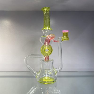 Sweet Justice Glass 9.5” Donut Uptake Recycler Pink/Green